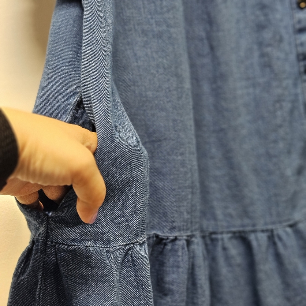 Maeve Leandra Shirred Yoke Mini Dress Size 2X Denim Button Down Ruffle Sleeves - Picture 11 of 15